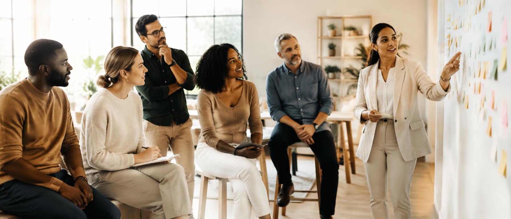 A team taking part in a facilitated workplace workshop